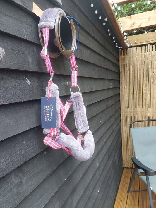 Pink/Grey Shires Headcollar (Size Full)